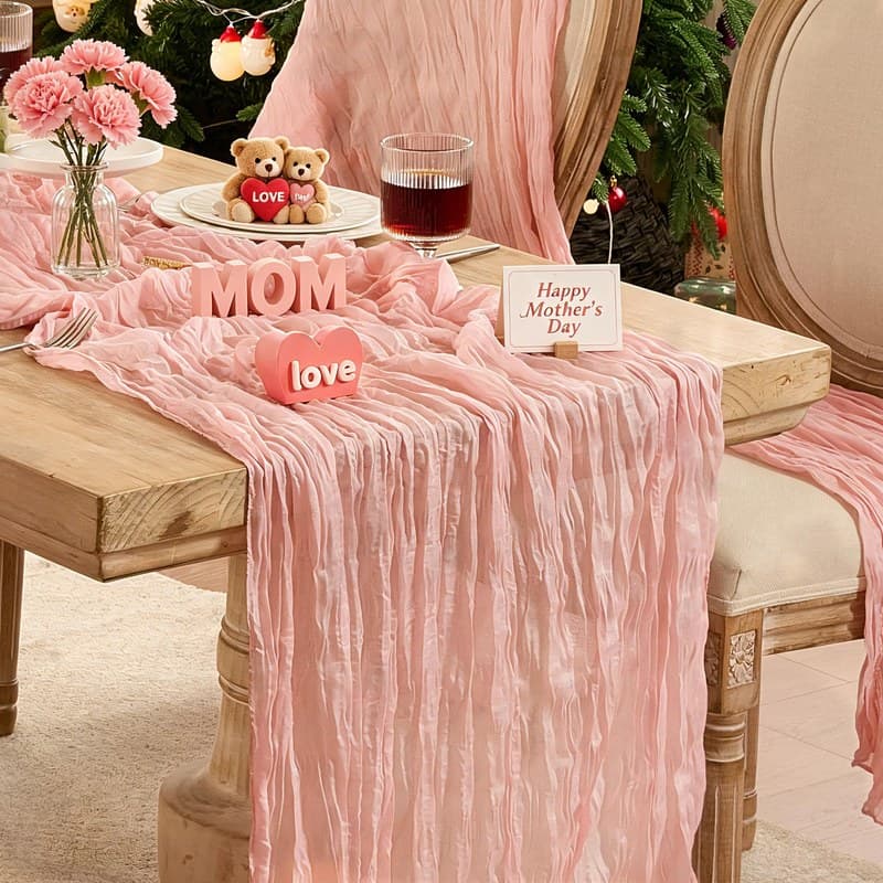 6 Pack Dusty Pink Table Runner Graduation Cheesecloth120 Inch Boho Rustic Gauze 10 FT Cheese Cloth Table Runners Decorations for Birthday Baby Shower Wedding Holiday Home Party Decor