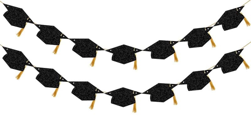 Graduation Decorations Class of 2026 Glitter Pre-Strung Congrats Grad with Tassel Party Congratulations Banner Decor College High School Graduation Party Favors Black